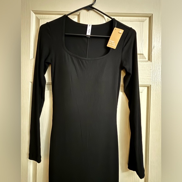 Popilush Shapewear Square Neck Long Sleeve Slimming Modal Maxi Dress in Black M - Picture 11 of 13